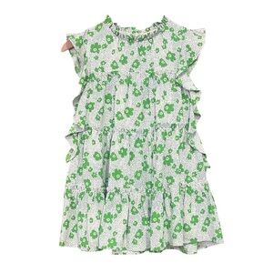 Entro Floral Green Ruffled Design Tiered High Neck Top Women’s Size Small
